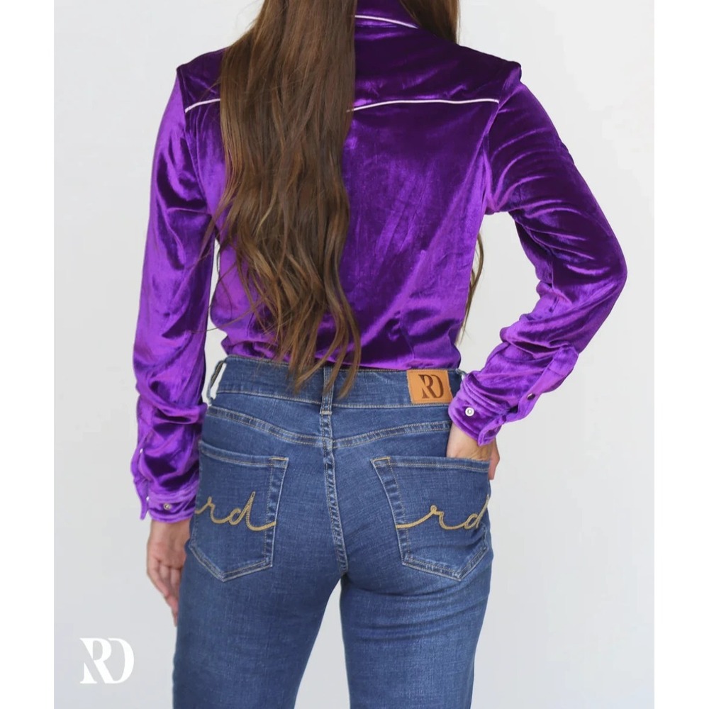 Ranch Dressn Velvet Western Shirt Purple Pearl Snap Rodeo Country Cowgirl XL - Picture 10 of 12